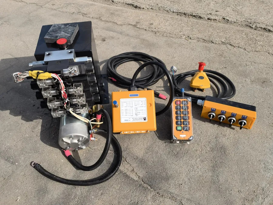 Hydraulic power unit with valve bank, wireless remote and manual lever box